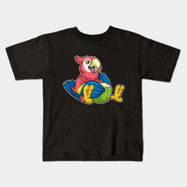 Parrot with Coconut & Drinking straw Kids T-Shirt by Markus Schnabel